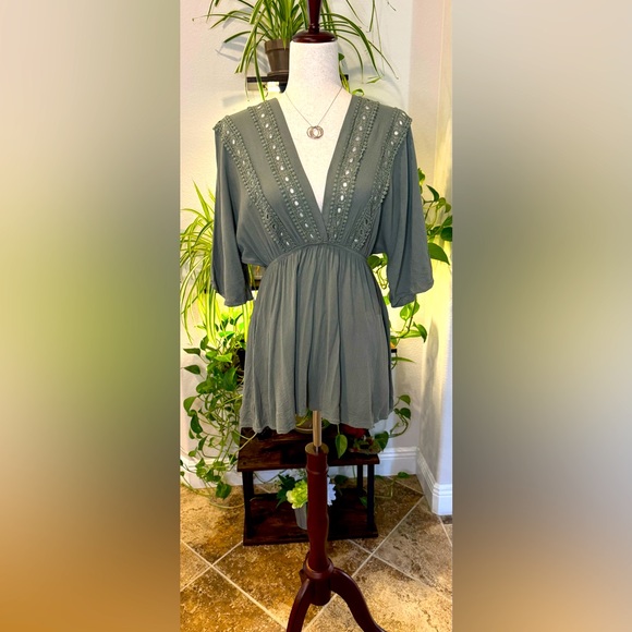 Cupshe Pants - Cupshe Olive Green Embroidered Trim Romper